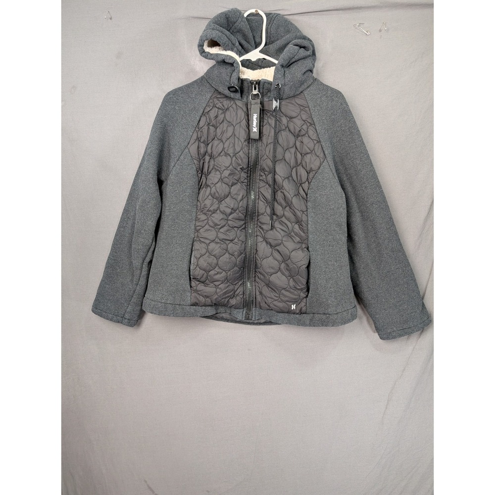 Hurley Womens Gray Quilted Sherpa Lined Full Zip Hooded Jacket XL